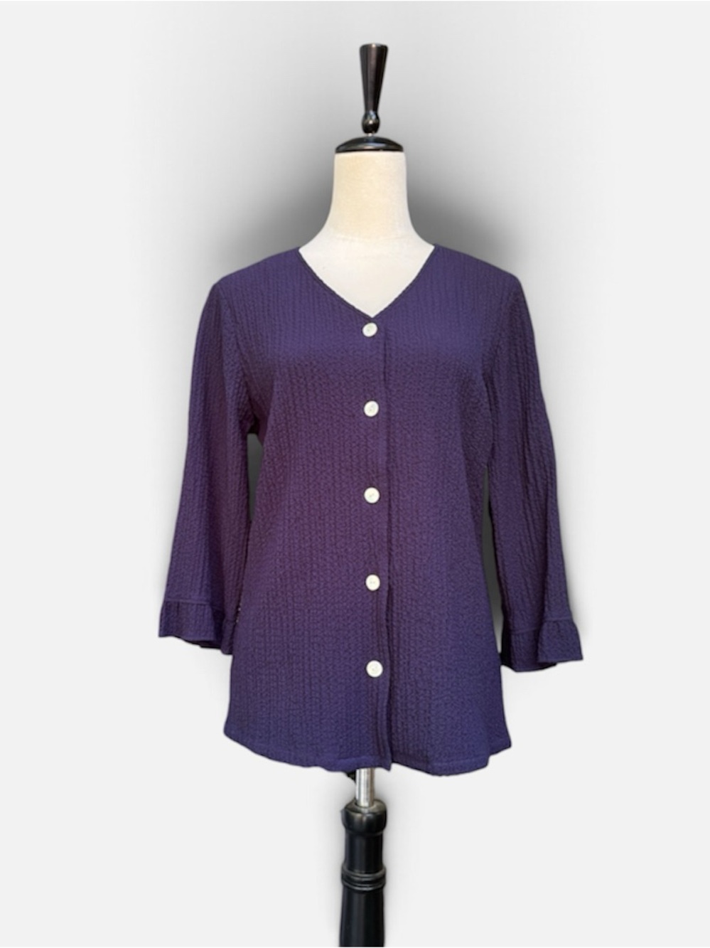 Orvis Seersucker Crinkle Button Down Top/Cardigan in Blue Size Small
